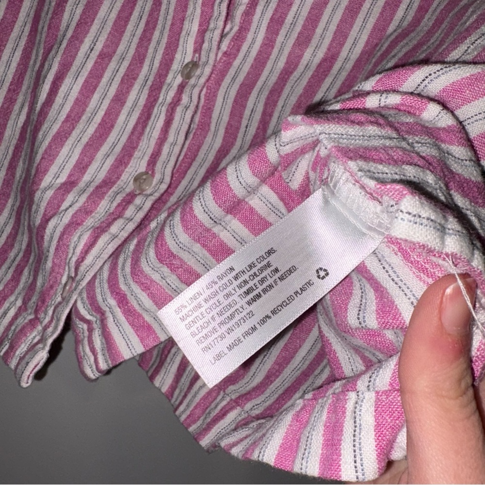 Universal Thread Blouse‎ Crop Boxy Button Shirt Stripe Linen pink medium - Picture 5 of 5